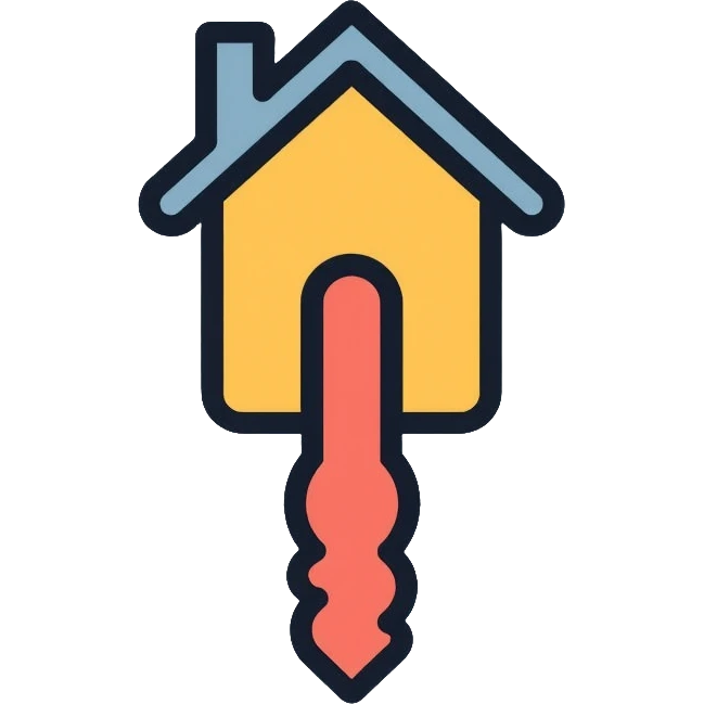 Key with a small house symbol, housing access concept for homelessness support logo emoji