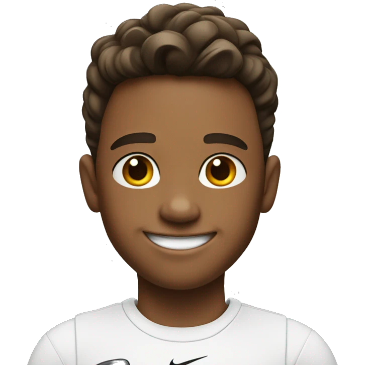 smiling boy in white Nike shirt emoji
