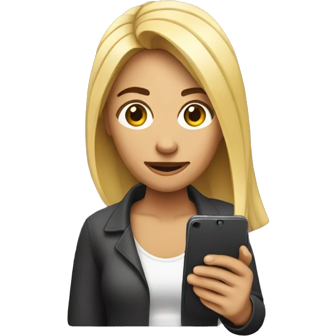 woman holding phone to viewer. emoji