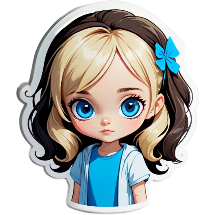 Girl with big blue eyes, dark hair with blonde strands emoji