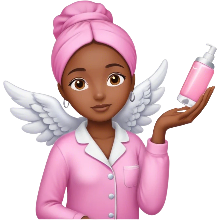 angelic black girl doing skin care in pink pajamas emoji