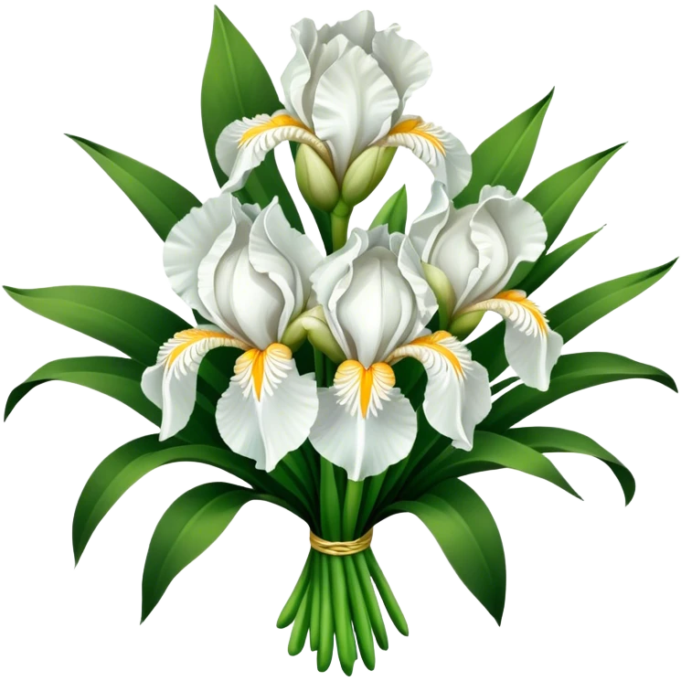 big bouquet Pure White Iris, luxuriant, leaf, bud emoji
