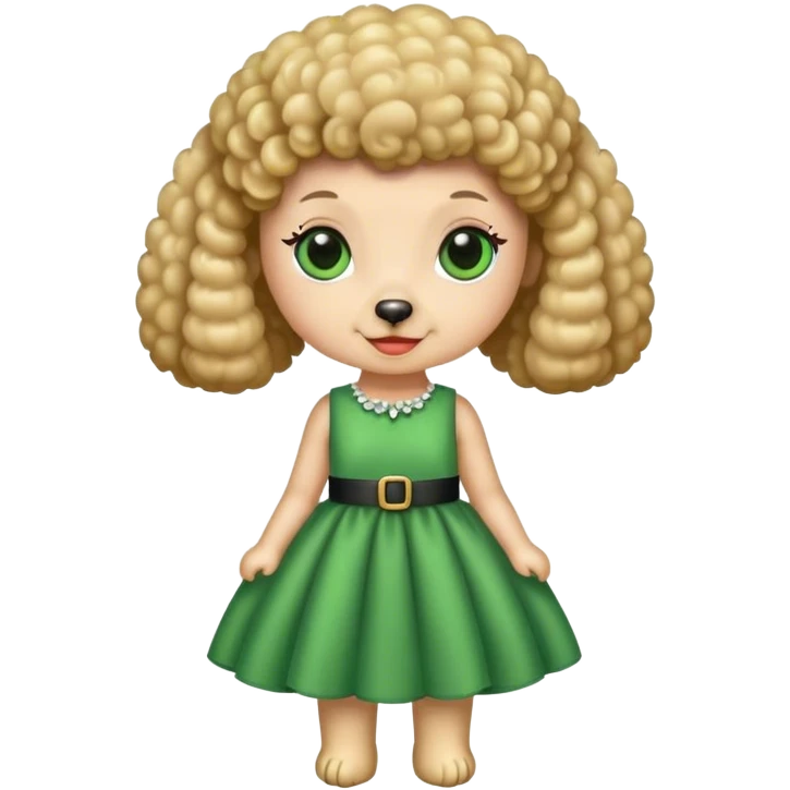 poodle wearing green dress emoji