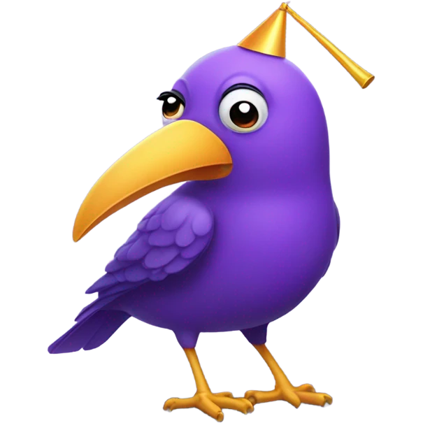 Purple bird with party horn in its mouth  emoji