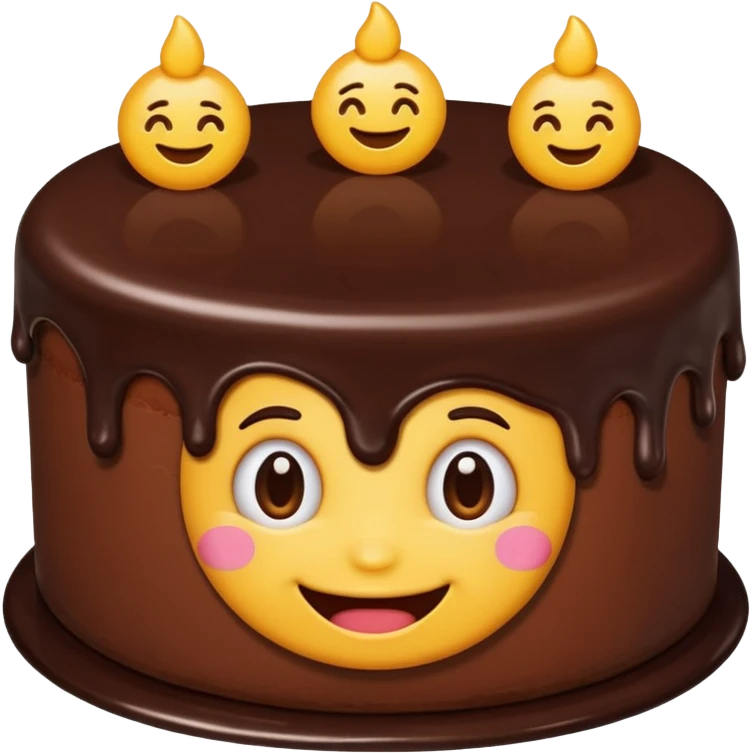 cute round chocolate cake with chocolate glaze, no face, emoji style emoji
