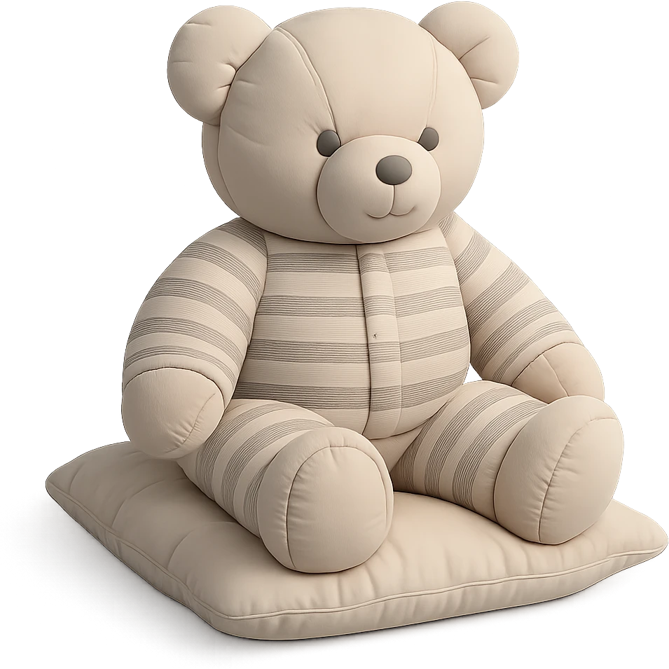 teddy bear in striped pajamas sitting on a pillow, cushion style emoji