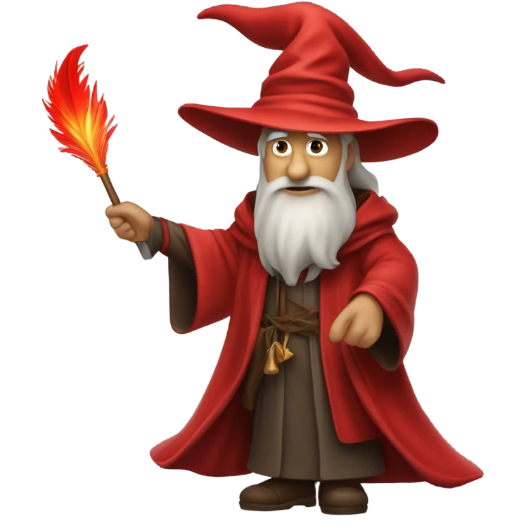 wizard holding a red feather emoji