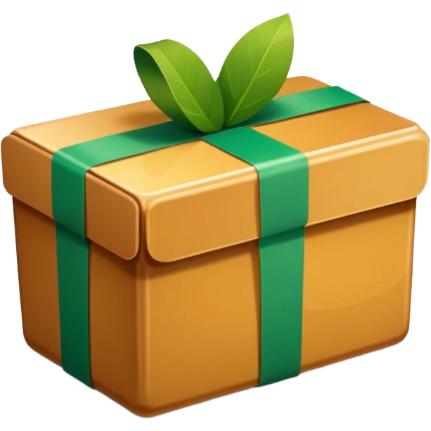 Closed box facing forwards with semi rounded edges Light honey‑brown tape strip with a glossy highlight green bill with a bold white dollar sign, anchored at the bottom left of the box create depth with slight shadows Plain white background for that crisp, emoji‑ready finish emoji