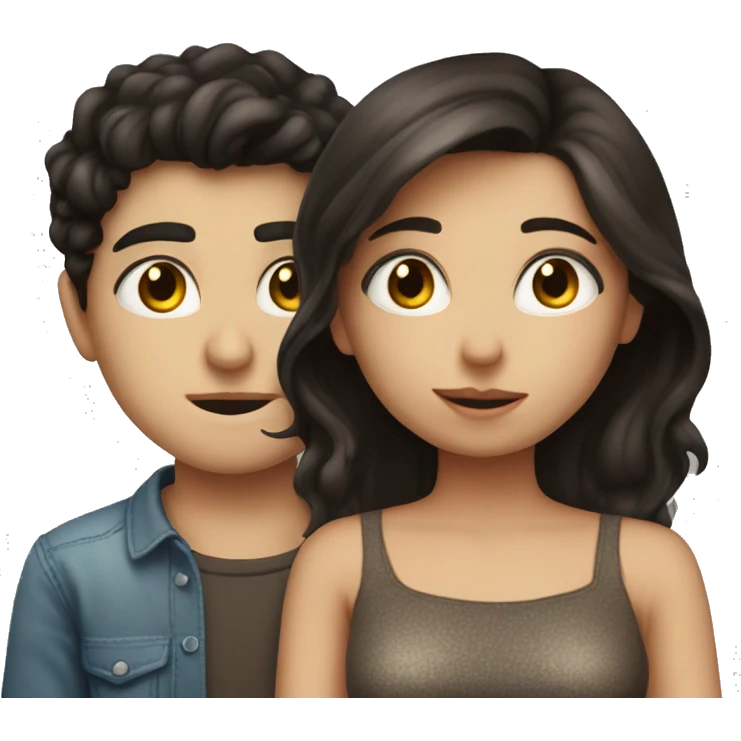 boyfriends kissing, white boy with dark hair and eyes, brunette girl with dark hair and eyes emoji