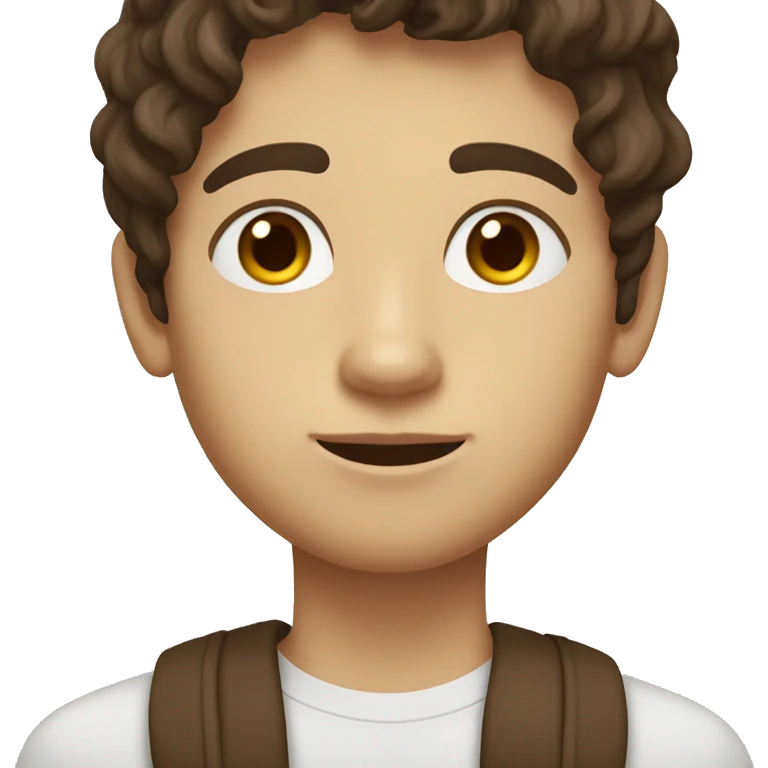 Teenager boy type mexican, White skin, with wavy brown hair (Which go down behind to the nape of the neck), Little bit dezoom emoji