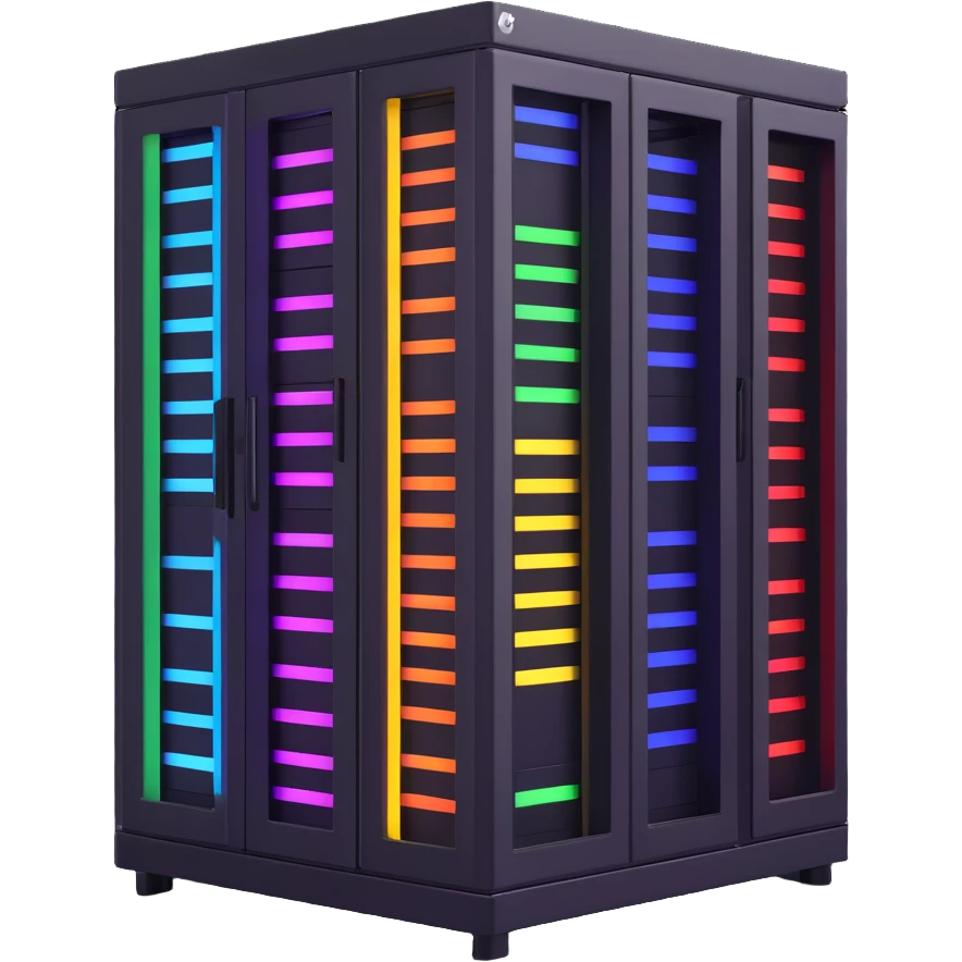 modern server rack with multicolor glowing lights emoji