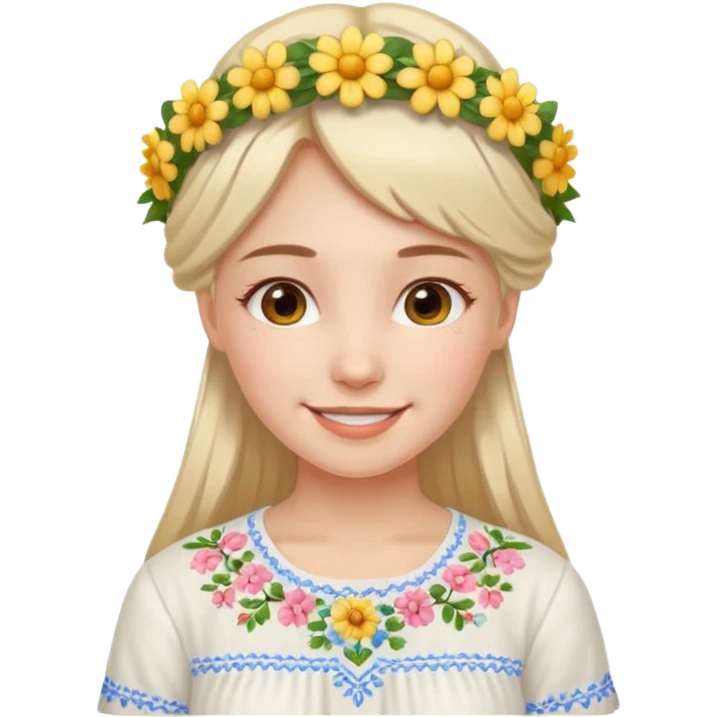Ukrainian girl in a white embroidered shirt with a flower crown on her head emoji