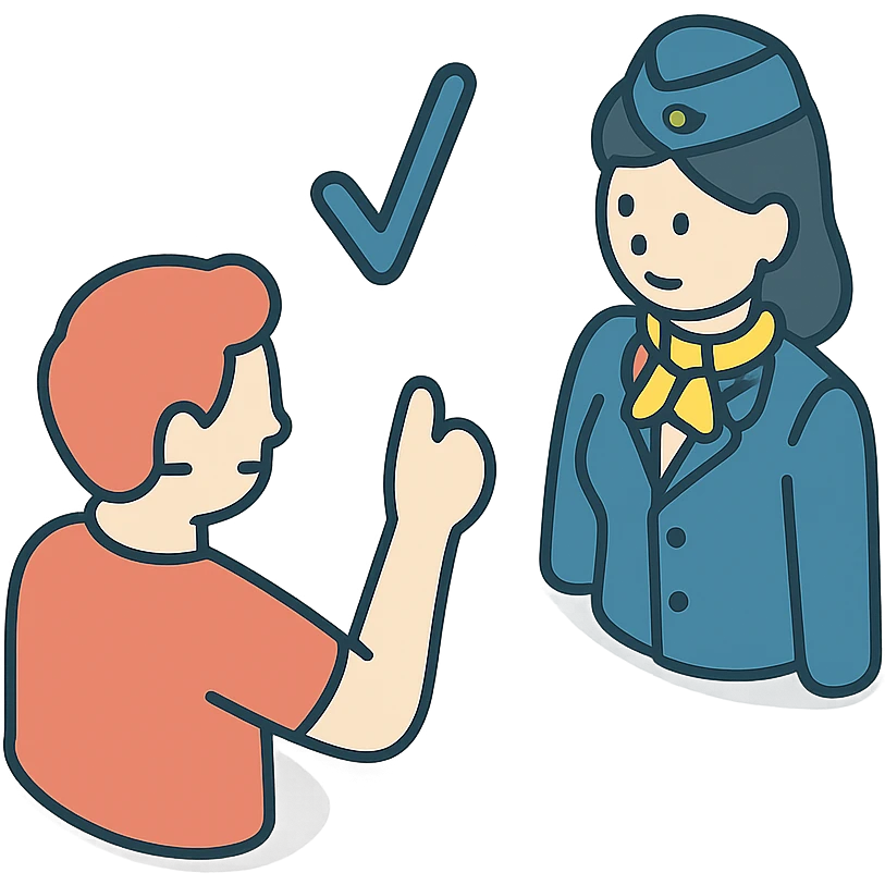 человек кивает в знак согласия стюардессе emoji