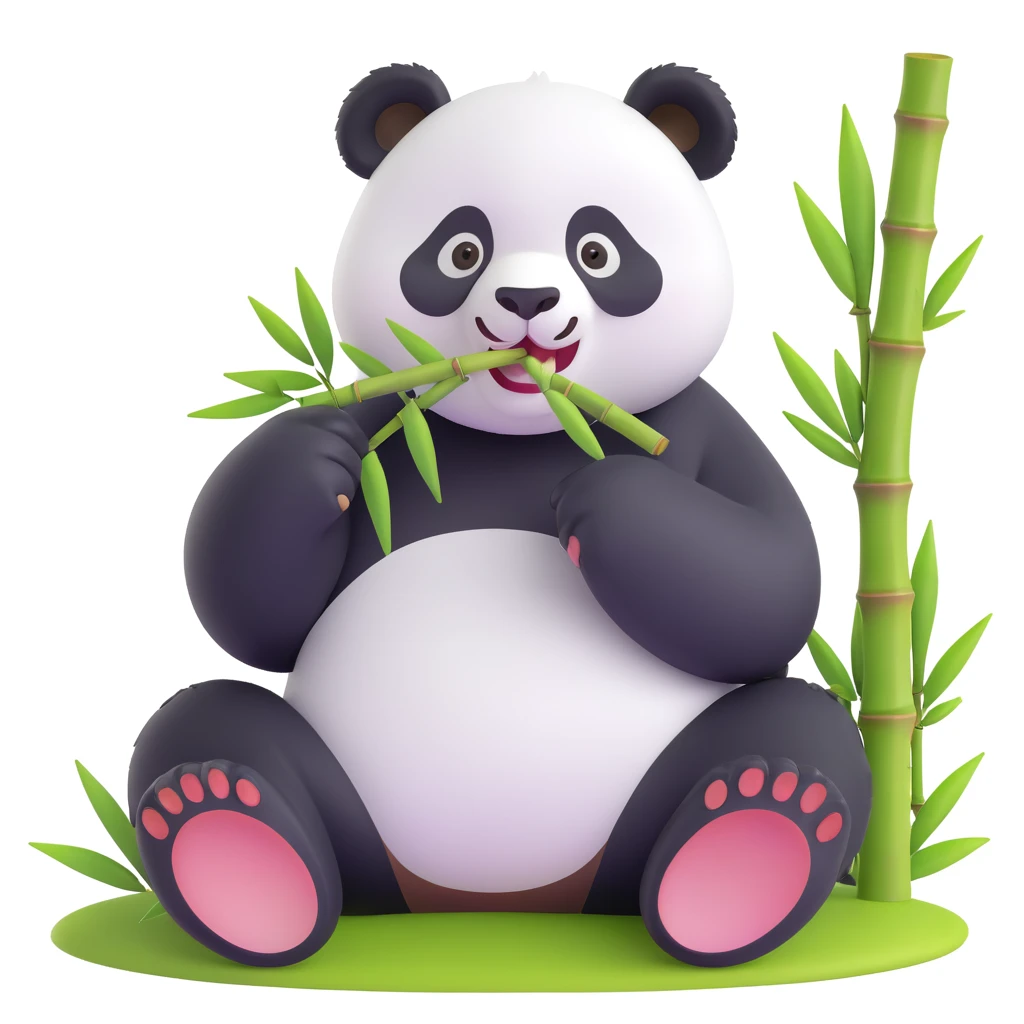 panda eating bamboo in forrest background, close up pose emoji
