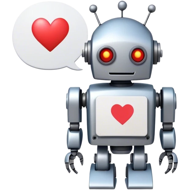 a note with "I love robots" text emoji