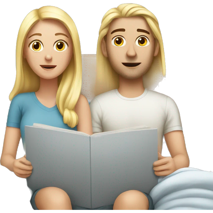 White Couple watching movies in bed emoji