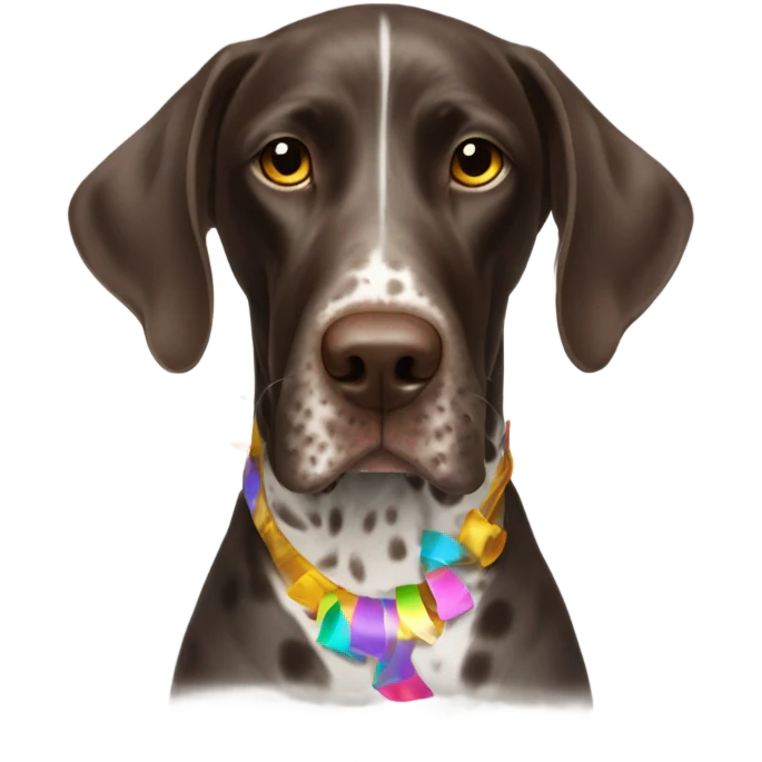 German shorthair with party horn and confetti emoji