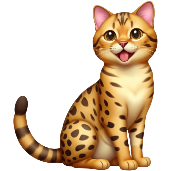 cinematic-realistic-[Bengal cat]-full-body-sitting-emoji,-tail-curled-playfully-around-its-paws,-head-tilted-dramatically-while-yawning-exaggeratedly,-sleek-[leopard patterned]-fur,-simplified-yet-hilariously-adorable-features,-highly-detailed,-glowing-with-an-almost-sarcastic-glow emoji