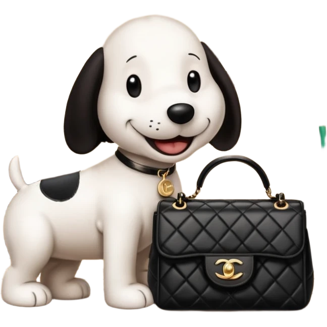 snoopy in a desk with starbucks and his chanel purse emoji