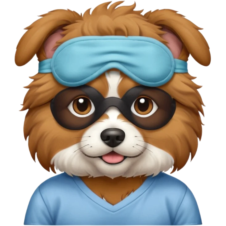 a dog with sleep mask and wearing shirt emoji
