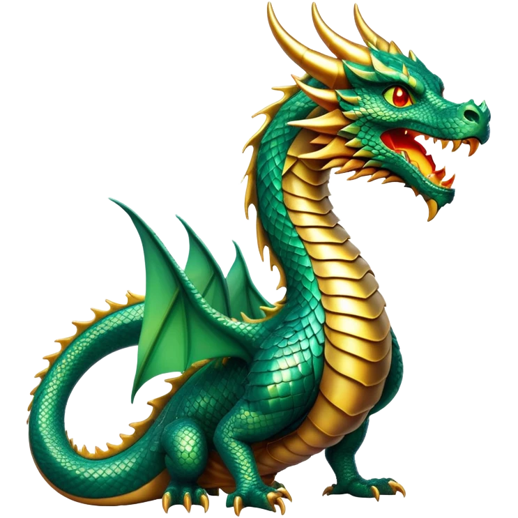 cinematic-noble-dragon-portrait-emoji,-poised-and-majestic,-with-a-sinuous,-elongated-body-covered-in-intricately-detailed,-shimmering-scales-in-hues-of-emerald-and-gold,-and-piercing,-fiery-eyes-that-reflect-ancient-wisdom; Breathing fire emoji