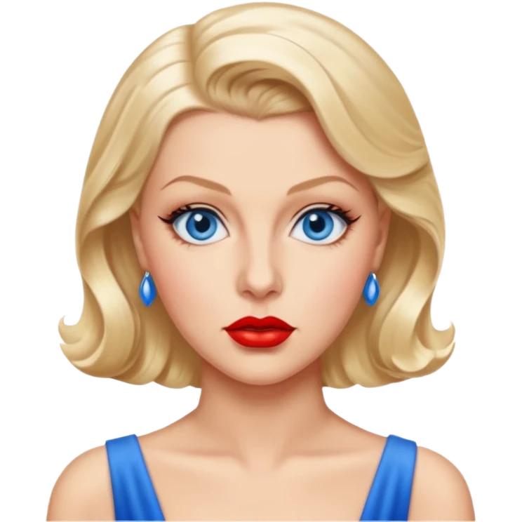 Lana Turner with blue eyes, red lip emoji