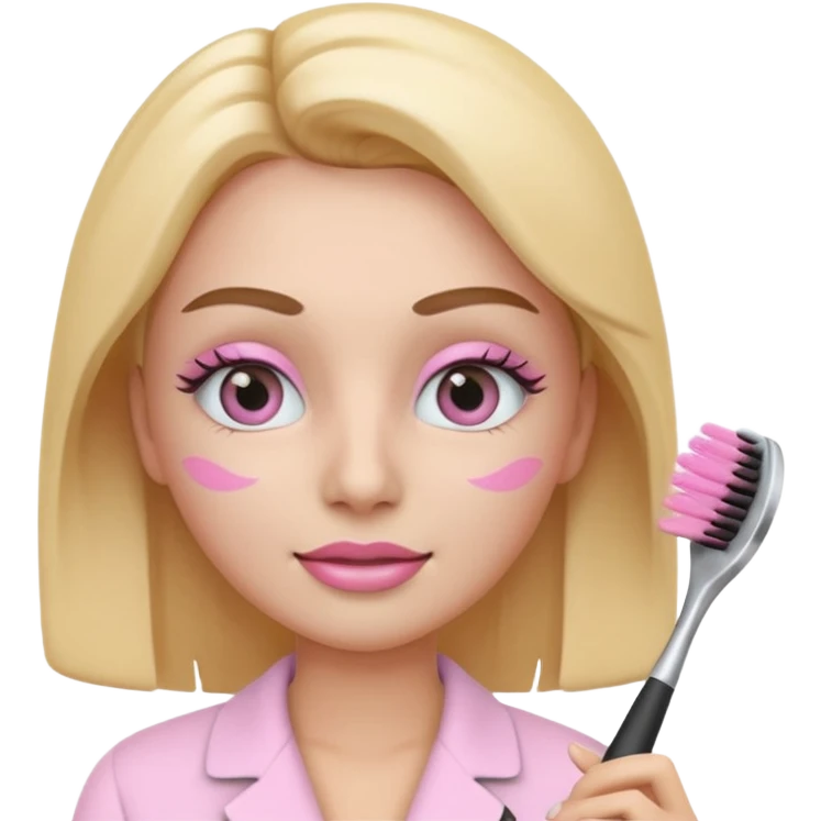 3D pastel emoji of a beauty esthetician brushing a brow with a soft-pink spoolie emoji