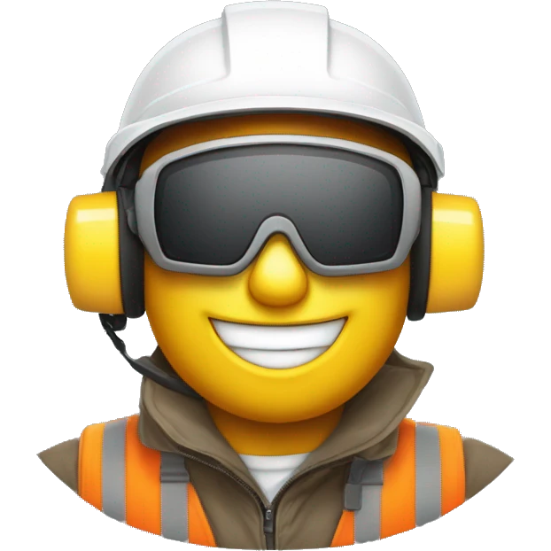 Bonhomme avec un casque de chantier avec logo SRE et des lunettes swag et un large sourire emoji