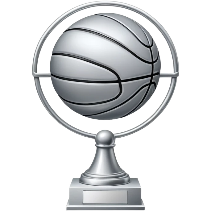 gleaming silver basketball trophy, polished silver basketball with classic seams emoji