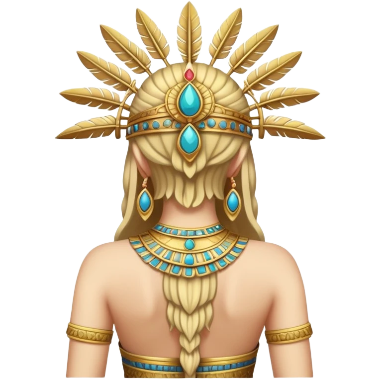 back view of Anunnaki goddess Inanna with elaborate headdress and royal attire emoji