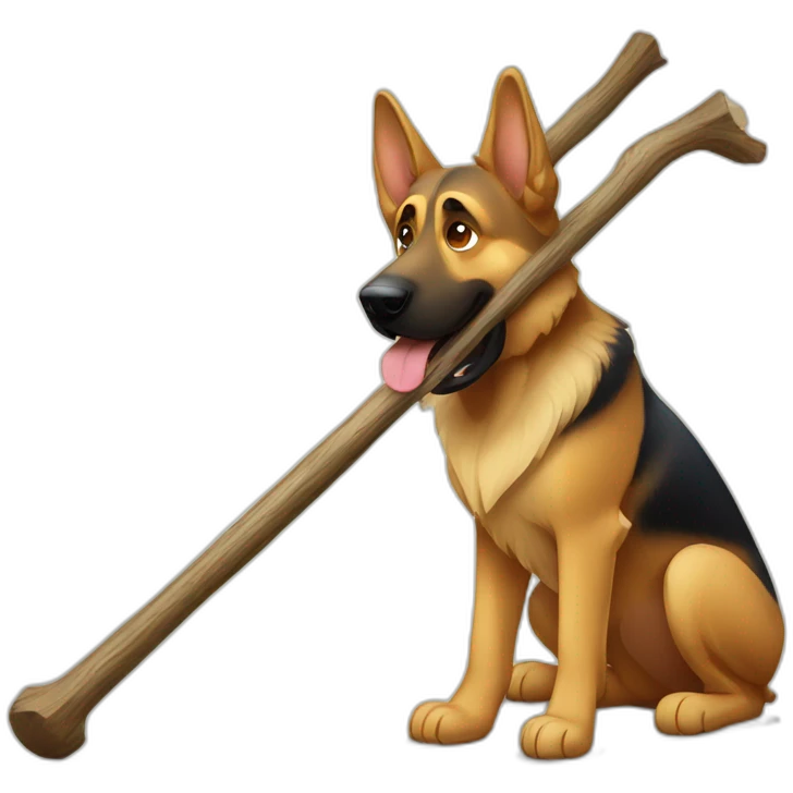German shepherd with huge stick emoji