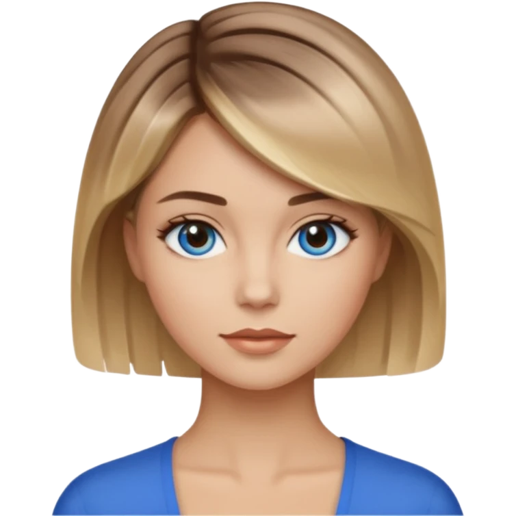 frau braune-blond balayage, kurzhaarfrisur, blaue Augen emoji