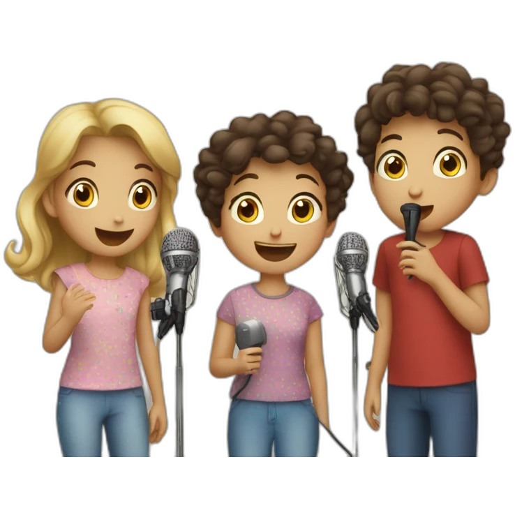 three children sing song with microphones emoji