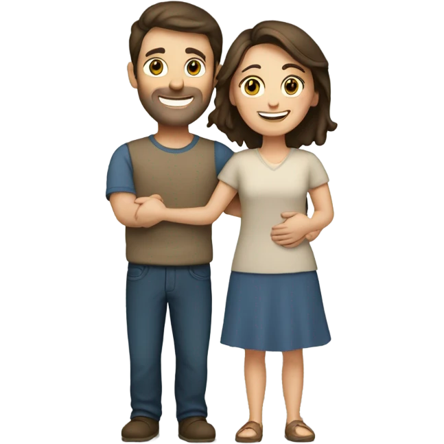 caucasian brunette couple hugging  emoji
