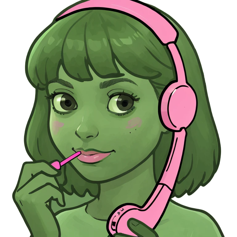 girl scrolling on pink phone emoji