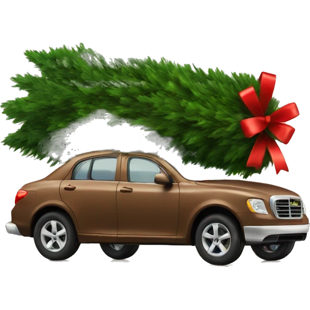 a brown car carries a beautiful Christmas tree emoji