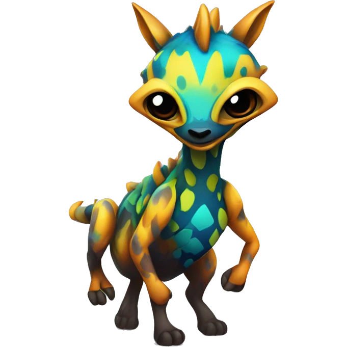 a colorful edgy vernid-fionbri-animal-creature with splash patterns full body emoji