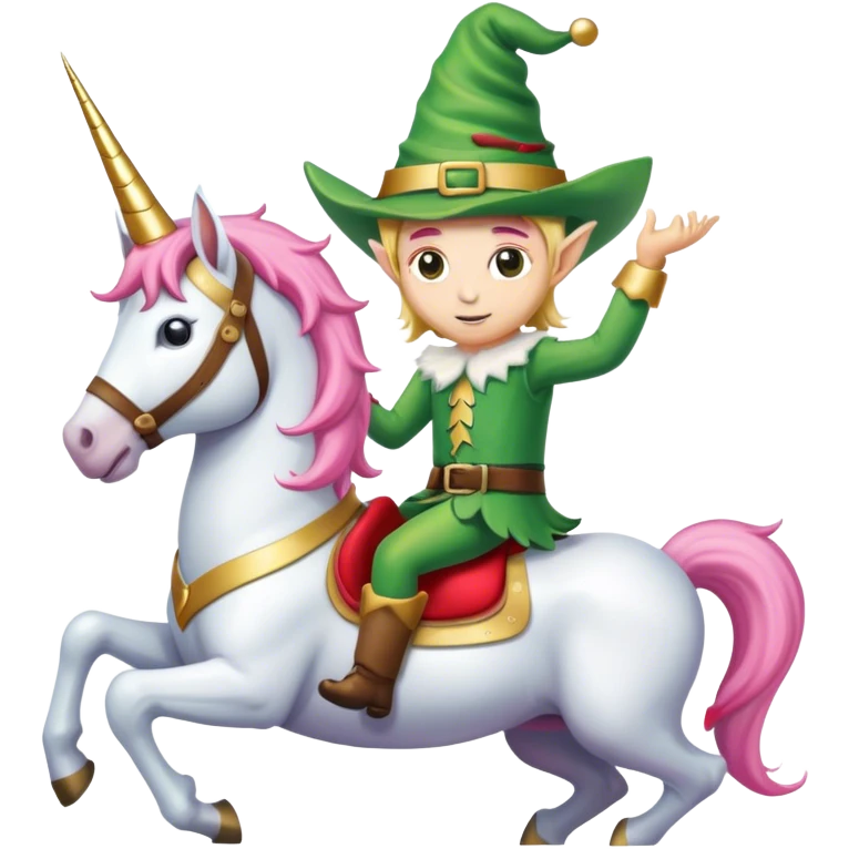 A Christmas elf with cowboy hat on top of a unicorn emoji