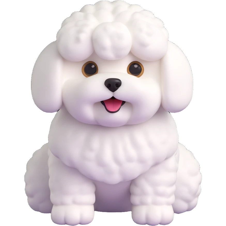 bichon frise dog, standing, round eyes, fluffy texture, friendly expression emoji