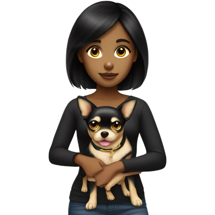 Black-hair girl with gold chihuahua  emoji