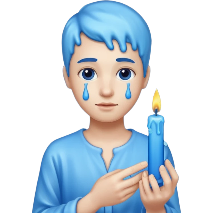 A blue candle held by a hand at 45 degree angle, wax dripping down emoji