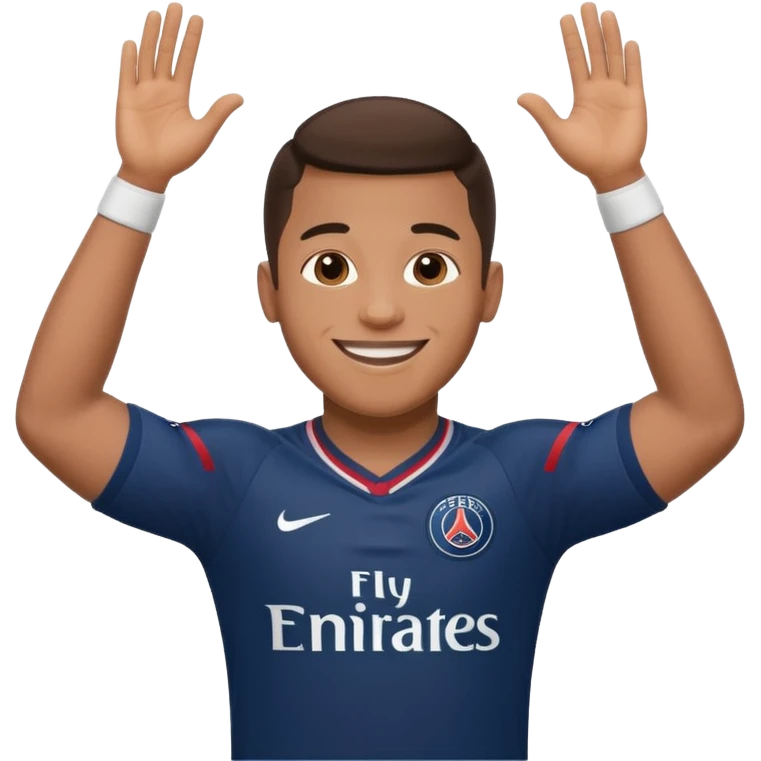 football player inspired by the reference image, PSG uniform, smiling, arms wide emoji