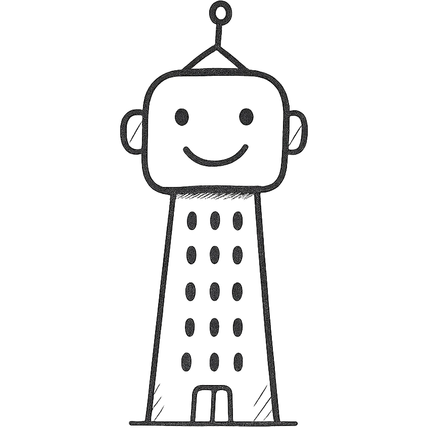 a smiling robot with a skyscraper body emoji