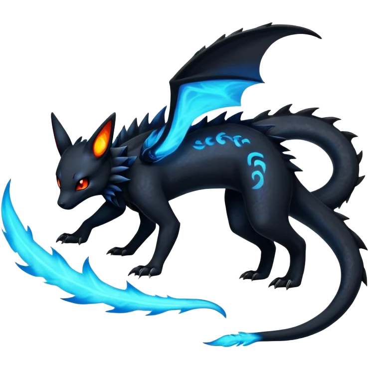 Dark Edgy Glowing Elemental Salandit-Umbreon-Fakémon-hybrid-creature (full body)  emoji