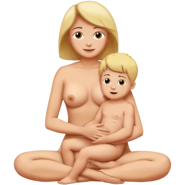 A mom and small son naked full body while mom is sitting on top of her son's lap emoji