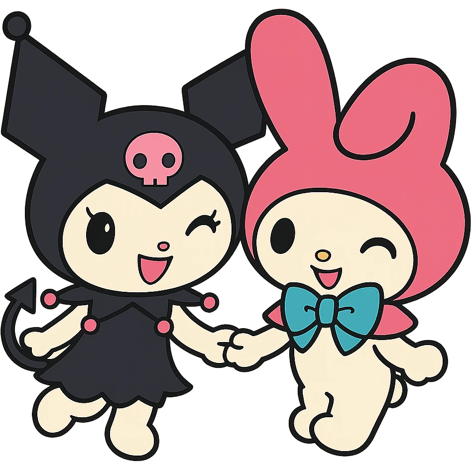 Remove the background, keep only Kuromi and My Melody in anime style, preserve all details, transparent background. emoji