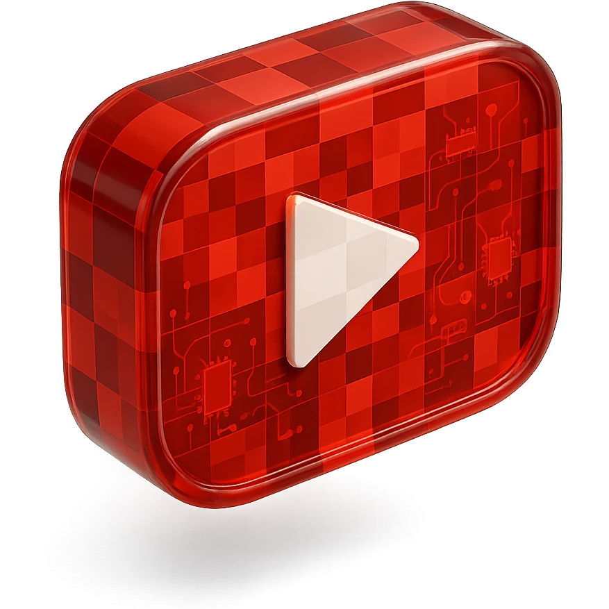 chess board of youtube play button, red YouTube play button, glossy circuit style emoji
