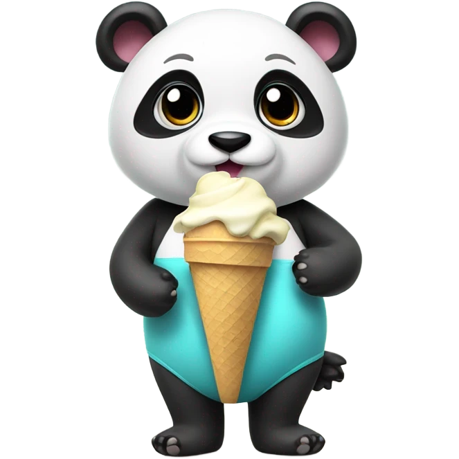 Panda eating ice cream. She is wearing a swimsuit and shoes emoji