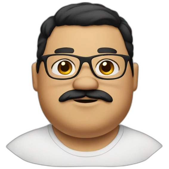 fat boy with brown eyes and glasses and a mustache and black hair emoji
