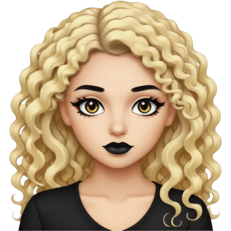 split dye leftside blonde rightside black hair, baddie, pretty makeup, black eyeliner, long and curly hair emoji